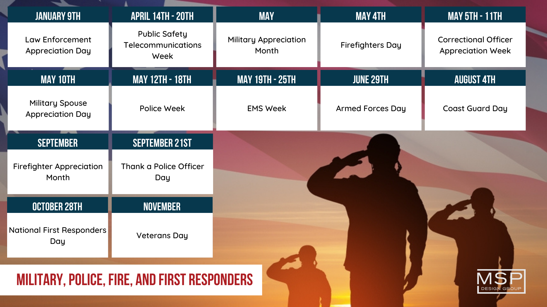Employee Appreciation Calendar - Military, Police, Fire, and First Responders