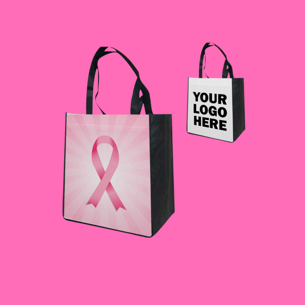 BREAST CANCER AWARENESS CUSTOM PET NON-WOVEN DYE SUBLIMATED GROCERY BAG 12" X 13"